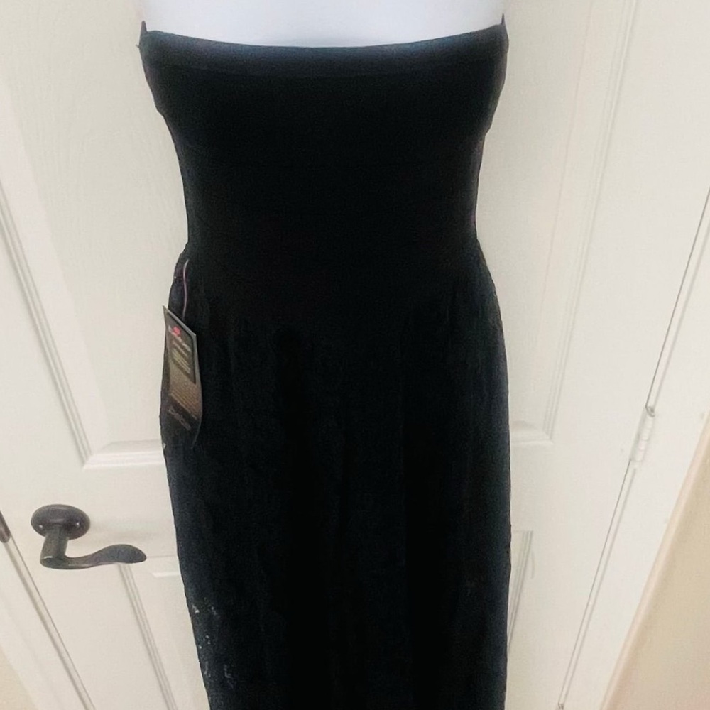 NWT Bebe Women's Black Strapless Tube Lace Maxi Dress, size Small - Picture 5 of 12